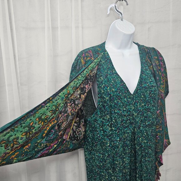 Vintage Carole Little Green Palazzo Jumpsuit Paisley Layered Beaded Boho 10 - Picture 5 of 9